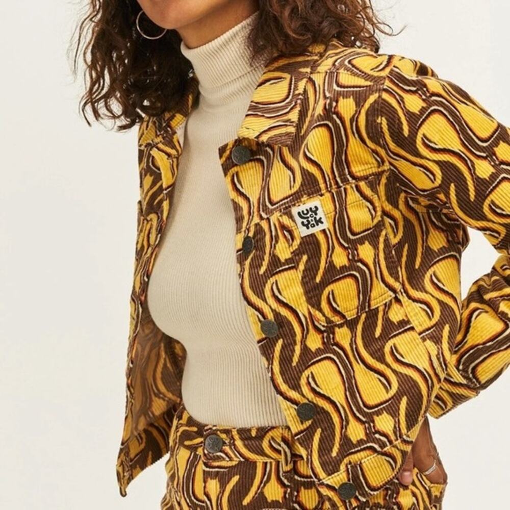 EUC Lucy & Yak Limited-Ed Crop Corduroy Jacket Feline Fine Sz S Organic Cotton
